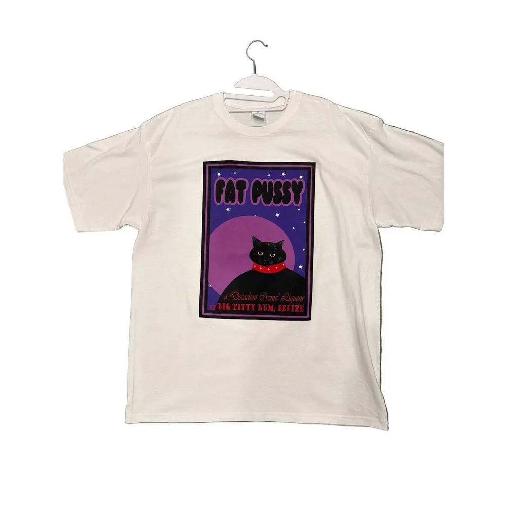 90s Fat Cat Creme Liqueur‎ Belize Rum Comedy Vulgar Promo White T-Shirt XL